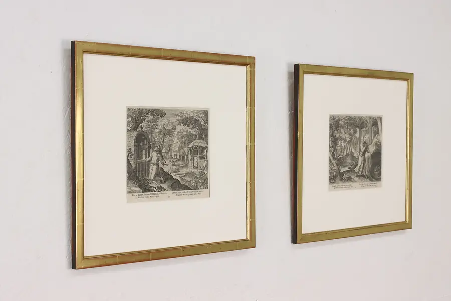 Photo of Pair of Saints Antique 1600s Engravings Vos 18"