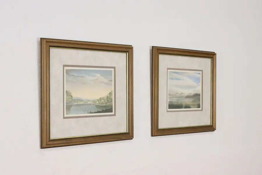 Photo of Pair of Spring Antique Watercolor Paintings Kestler 18.5"