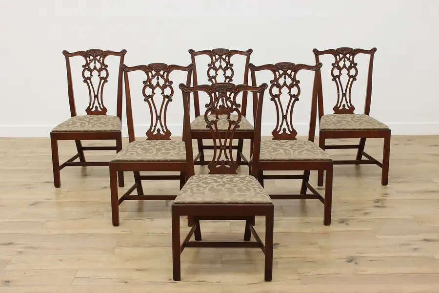 Photo of Set of 6 Georgian Design Carved Mahogany Dining Chairs MCGK