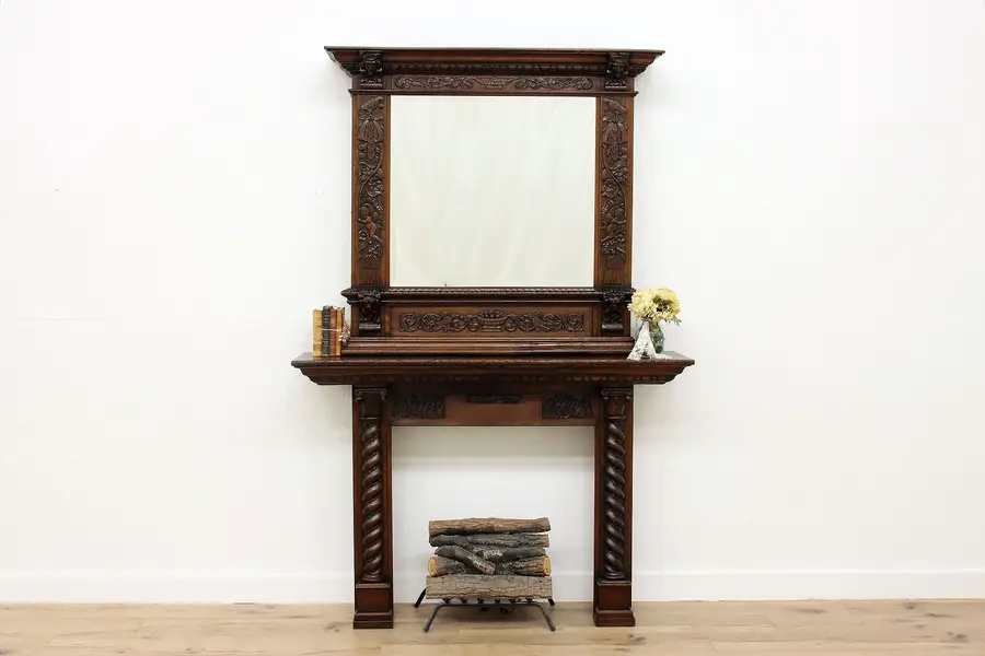 Photo of Danish Renaissance Antique Oak Salvage Fireplace Mantel