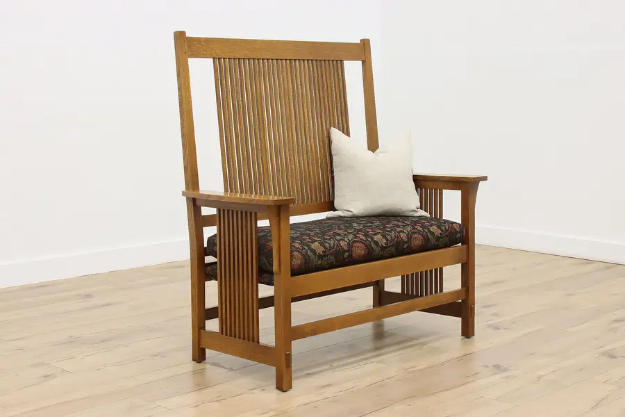 Photo of Arts & Crafts Mission Oak Settee or Craftsman Bench Stickley
