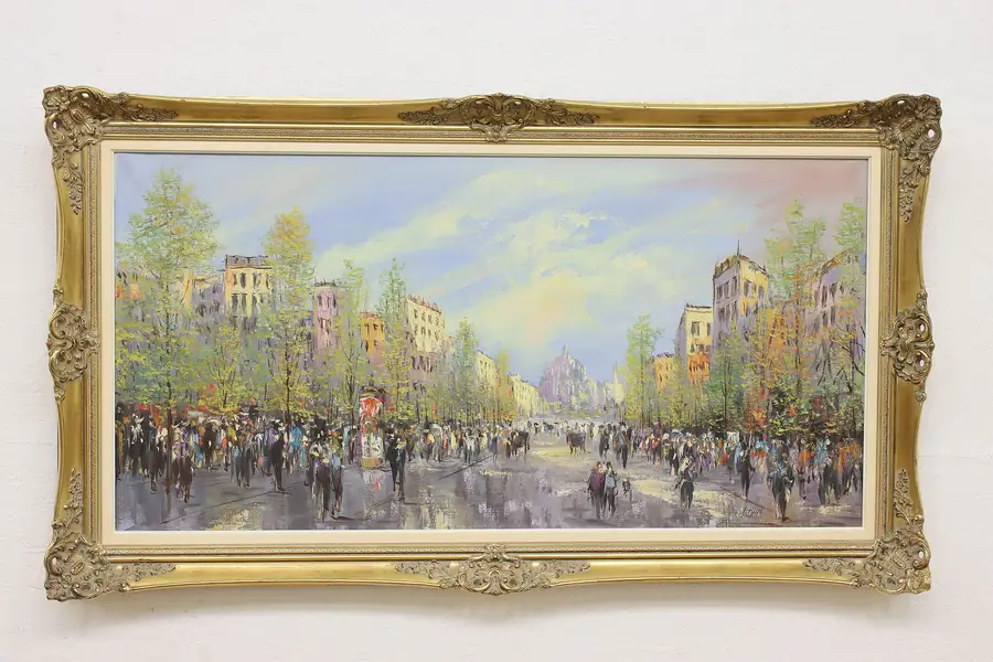 Photo of City Plaza Italy Vintage Original Oil Painting Vitelli 56"