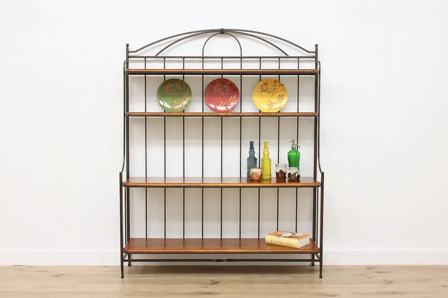 Photo of Farmhouse Maple & Wrought Iron Baker Rack, Charleston Forge