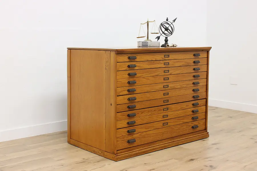 Photo of Victorian Antique Oak Map Chest, Collector or Craft Cabinet