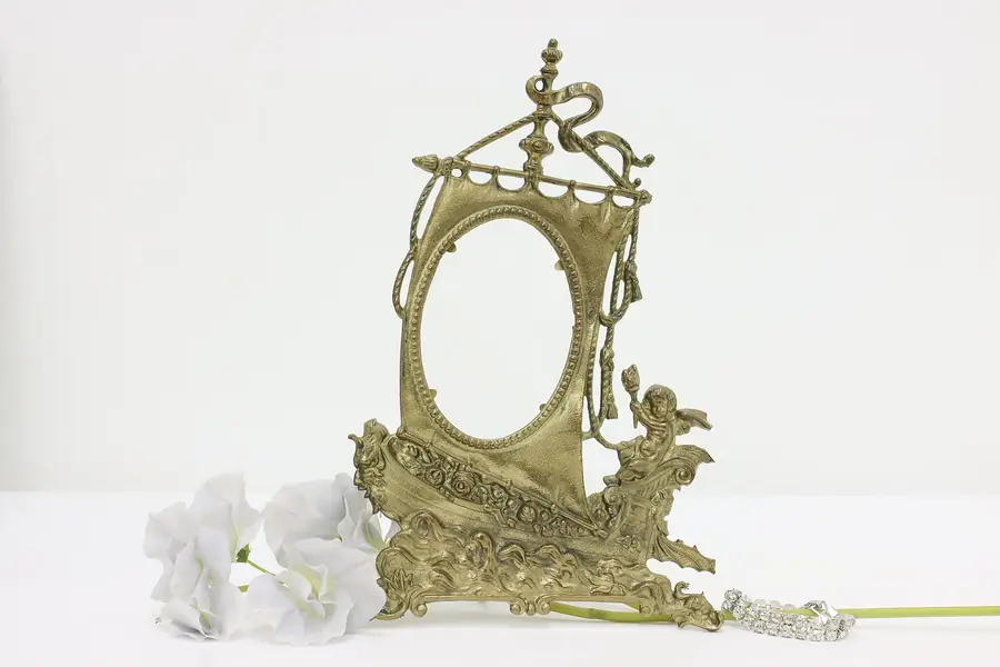Photo of Victorian Antique Brass Ship Easel Photo Frame