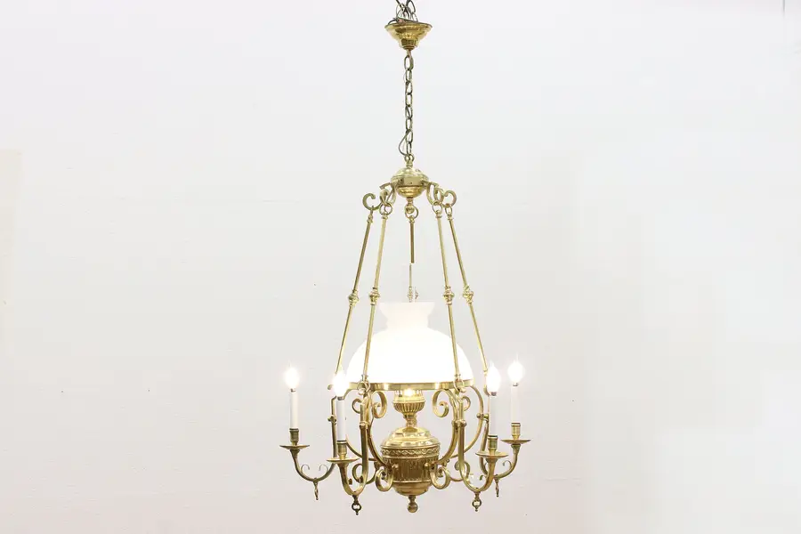 Photo of Victorian Design Vintage Brass Chandelier, Glass Dome Shade