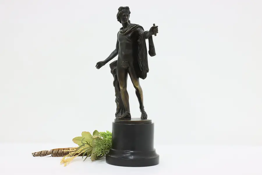 Photo of Greek God Apollo Belvedere Antique Bronze Sculpture & Base