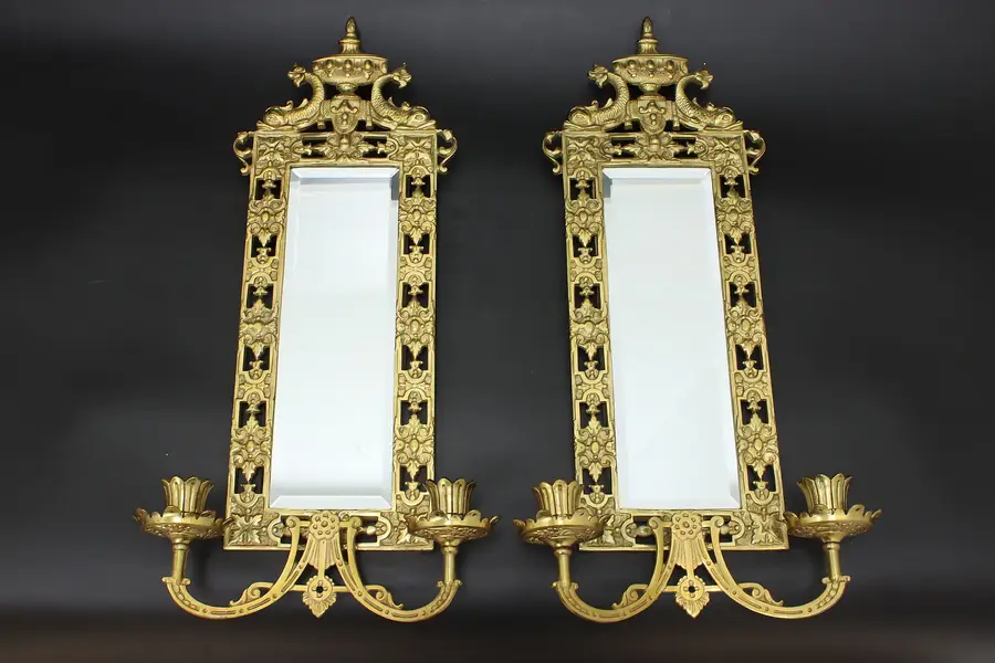 Photo of Pair of Victorian Antique Candle Sconces, Bradley & Hubbard
