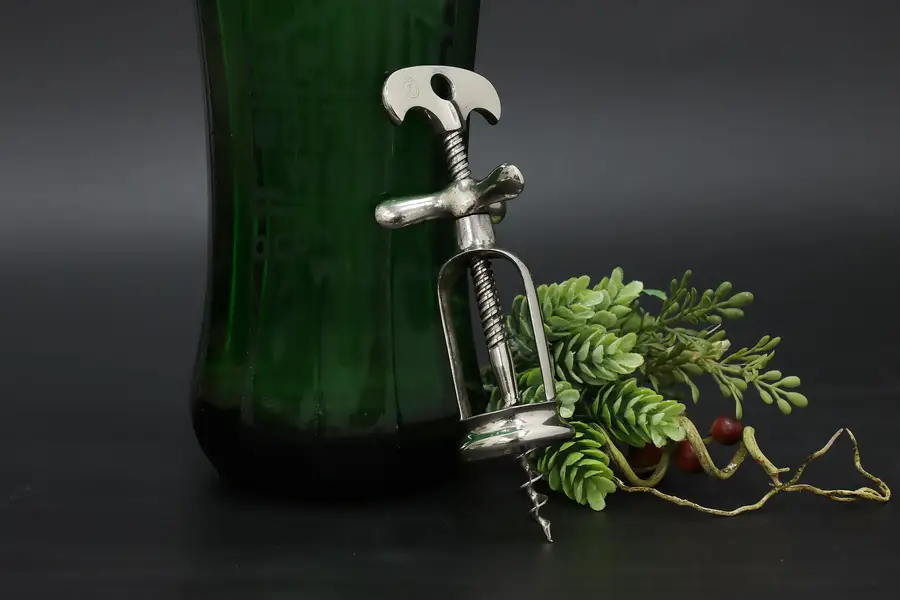 Photo of French Antique Nickel Plate Wine Bottle Corkscrew Perille