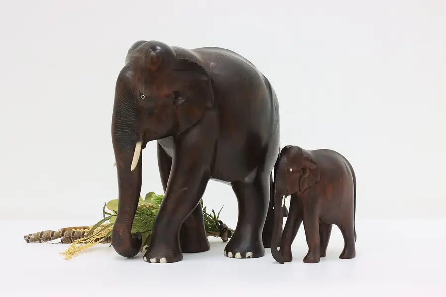Photo of Pair of African Vintage Carved Rosewood Elephant Sculptures