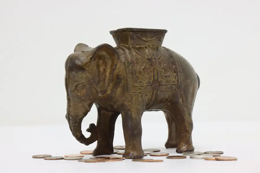 Photo of Elephant Antique Brass Finish Iron Coin Bank