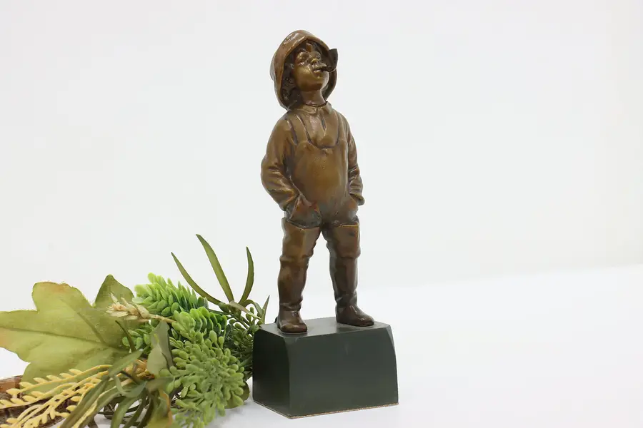 Photo of Fishing Boy Antique Bronze Finish Sculpture after Felling