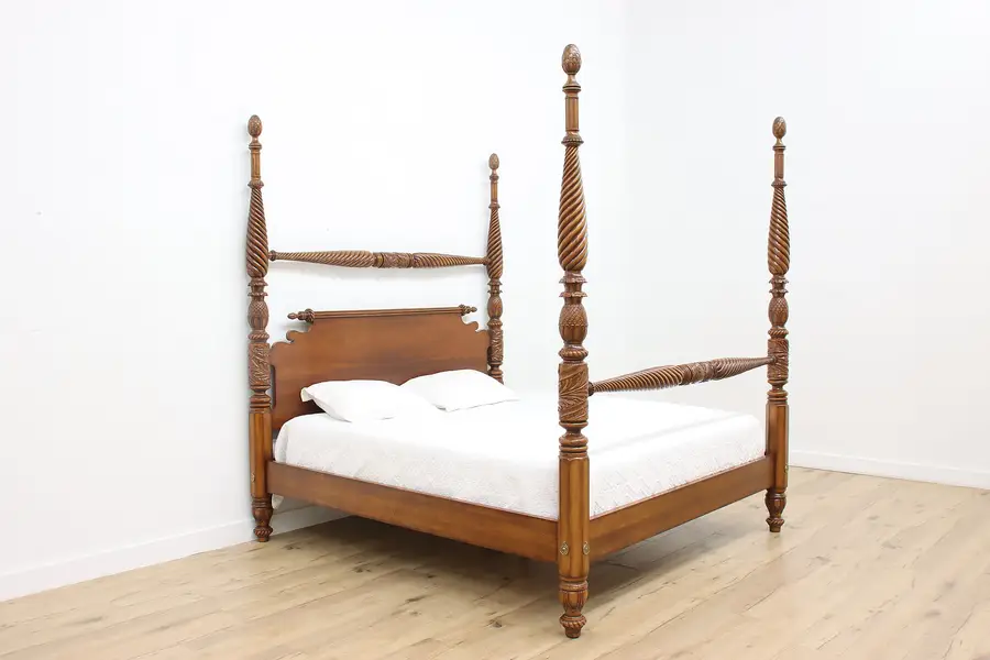 Photo of King Size Vintage Carved Mahogany 4 Poster Empire Bed