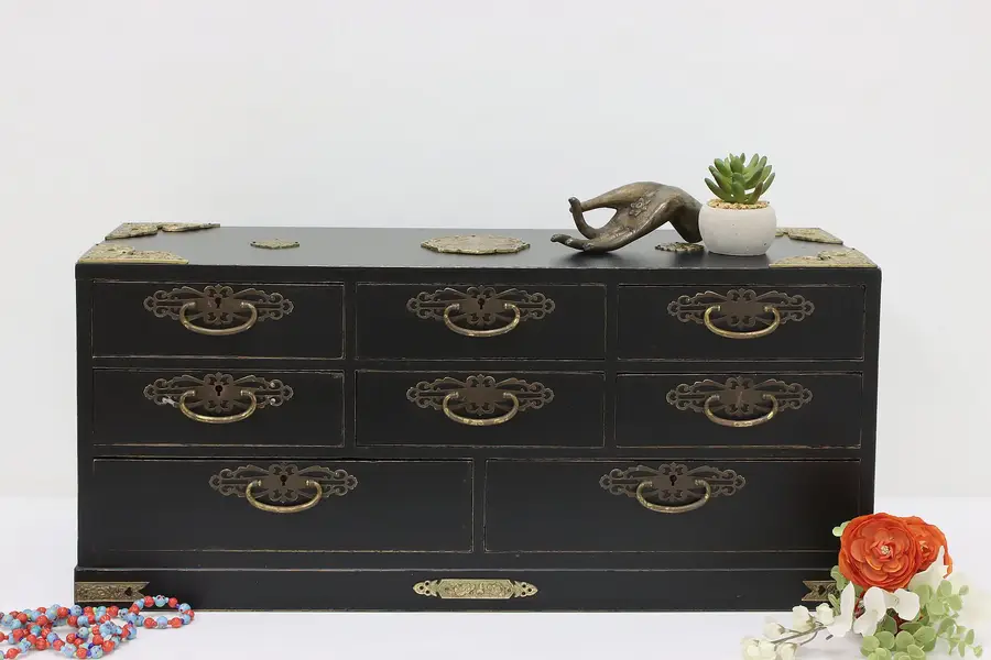 Photo of Asian Vintage Mahogany Jewelry or Keepsake Chest, Roosters