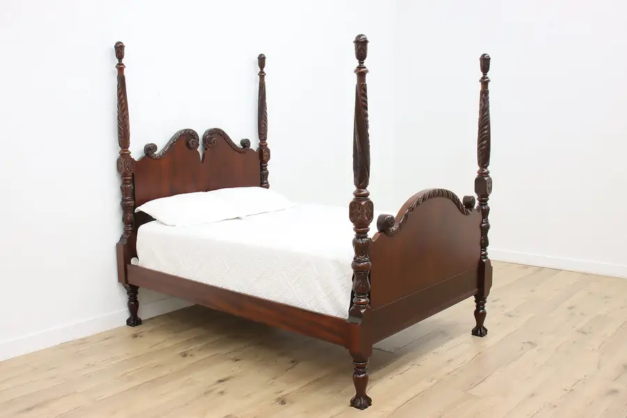 Photo of Empire Antique Acanthus Carved Mahogany Queen Size Poster Bed