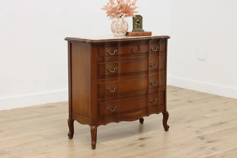 Photo of French Design Vintage Cherry & Marble Top Chest Nightstand