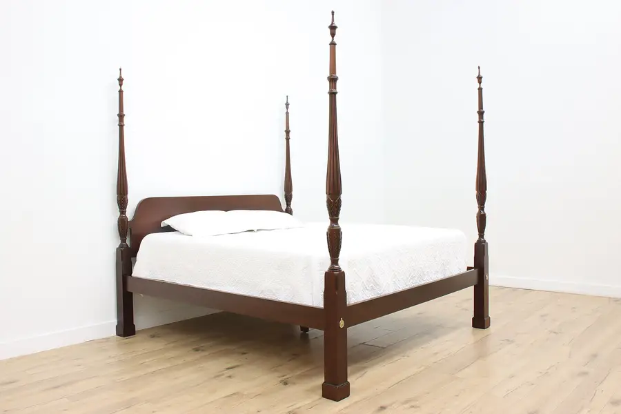 Photo of Georgian Vintage King Size 4 Poster Carved Mahogany Bed