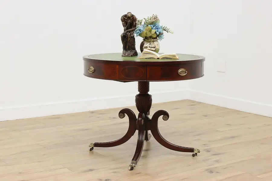 Photo of Georgian Vintage Mahogany Drum Hall or Lamp Table Leather