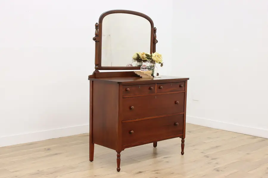 Photo of Traditional Antique Mahogany Dresser or Chest, Swivel Mirror