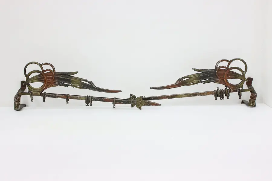 Photo of Pair of Art Deco Antique Cast Iron Swing Arm Curtain Rods