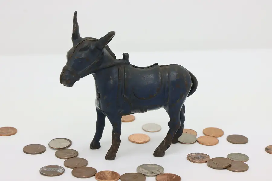 Photo of Blue Donkey Antique Cast Iron Coin Bank