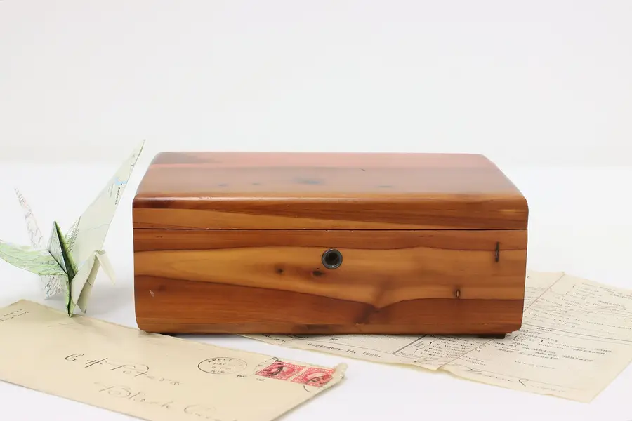 Photo of Art Deco Vintage Cedar Jewelry Chest Keepsake Box, Lane