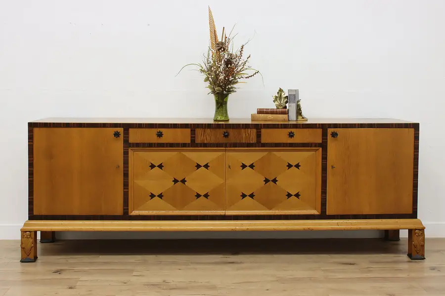 Photo of Art Deco Antique Oak & Rosewood Sideboard TV Console Kremers
