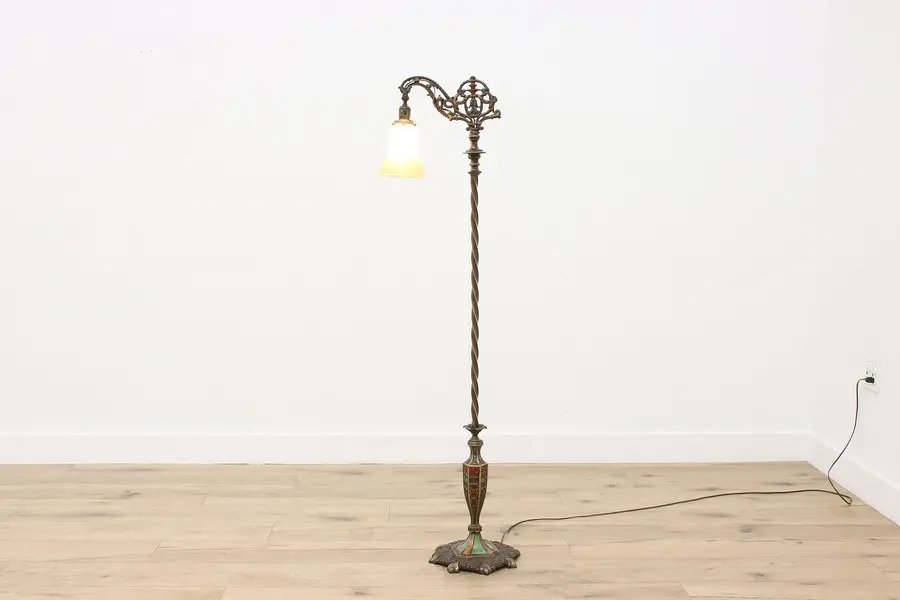 Photo of Art Deco Antique Brass & Iron Bridge Floor Lamp, Milcast