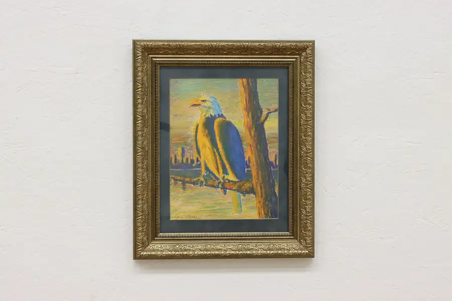 Photo of The Eagle Vintage Original Oil Pastel Painting Bodden 18"