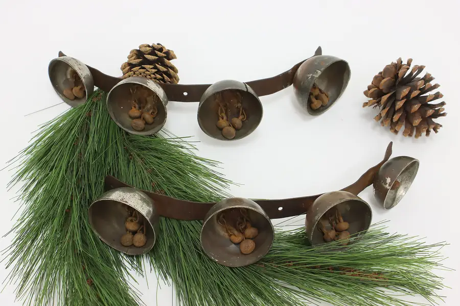 Photo of Pair Victorian Farmhouse Antique Nickel Plate Sleigh Bells