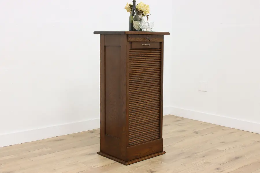 Photo of Arts & Crafts Antique Oak Tambour Door Office File Cabinet