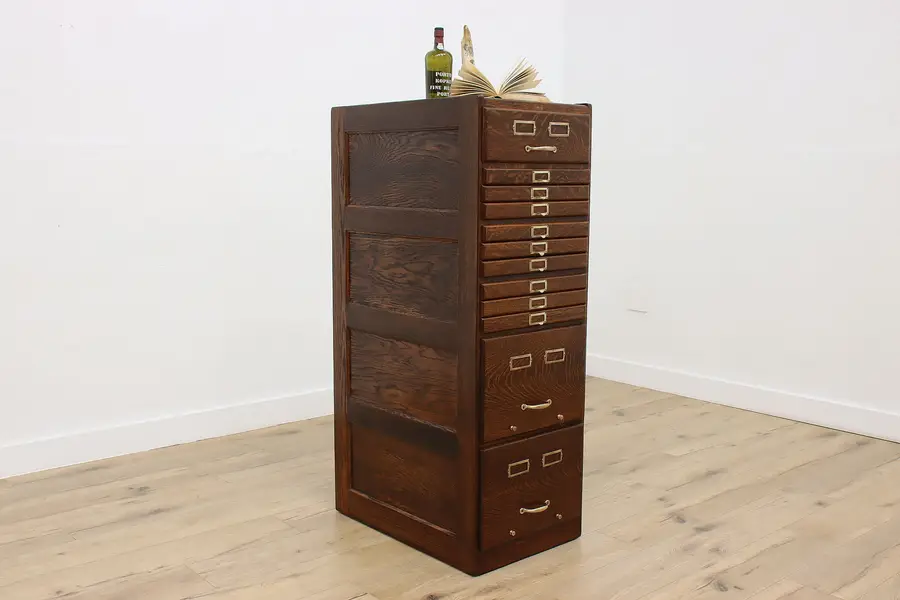Photo of Traditional Antique 12 Drawer Oak Office File Cabinet Weis