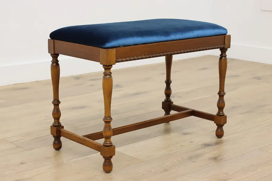 Photo of Tudor Design Antique Carved Walnut Vanity or Boudoir Bench