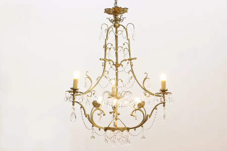 Photo of French Rococo Antique Bronze Electrified Chandelier, Prisms