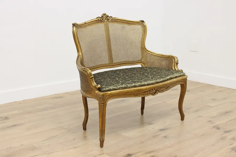 Photo of French Rococo Design Antique Gilt Upholstered Boudoir Bench