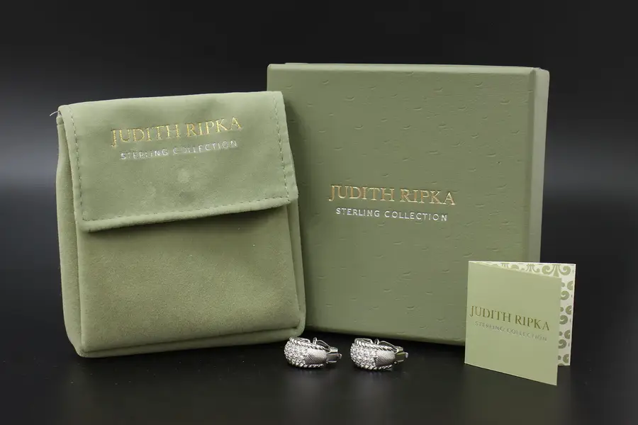 Photo of Pair Sterling Silver & CZ Gem Clip Earrings Judith Ripka