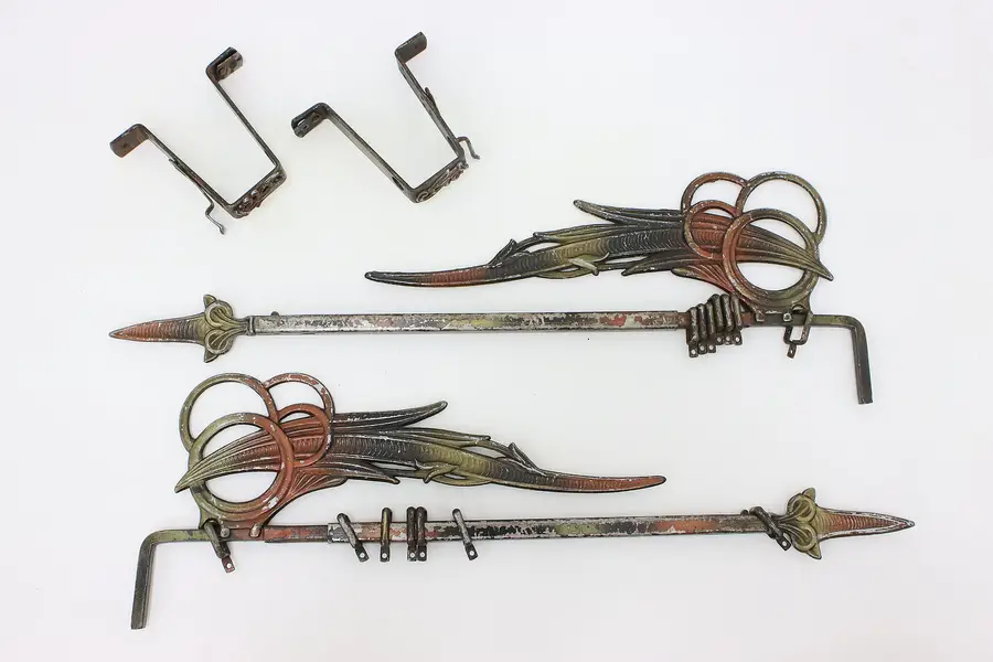 Photo of Pair of Art Deco Antique Cast Iron Swing Arm Curtain Rods