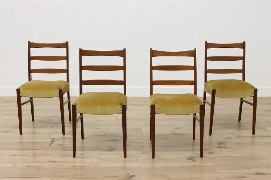 Photo of Set 4 Midcentury Modern Vintage Teak & Mohair Dining Chairs