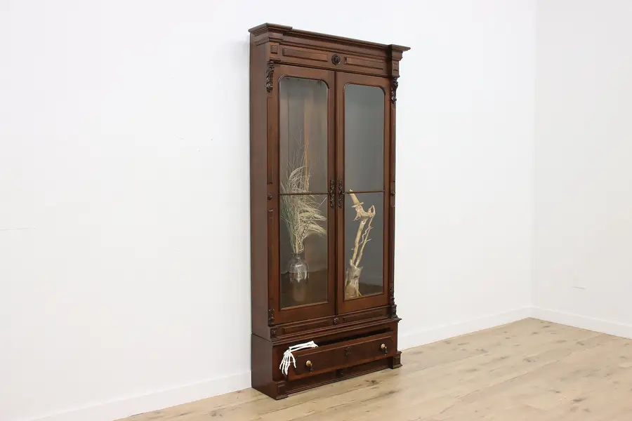 Photo of Victorian Antique Carved Walnut Bookcase Display Gun Cabinet
