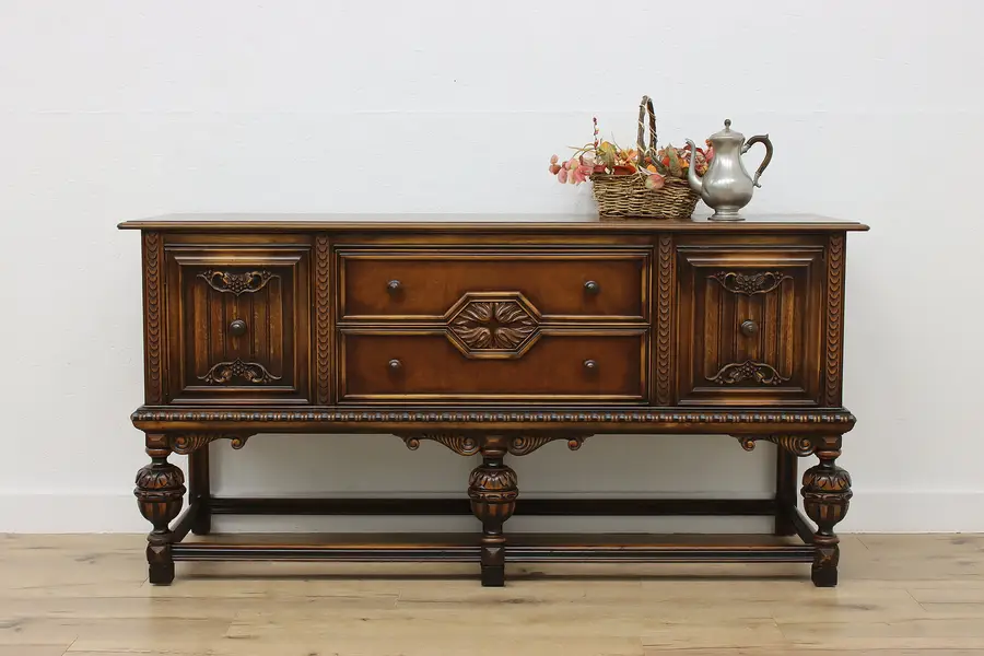 Photo of Tudor Design Antique Walnut Buffet Hall TV Console Berkey