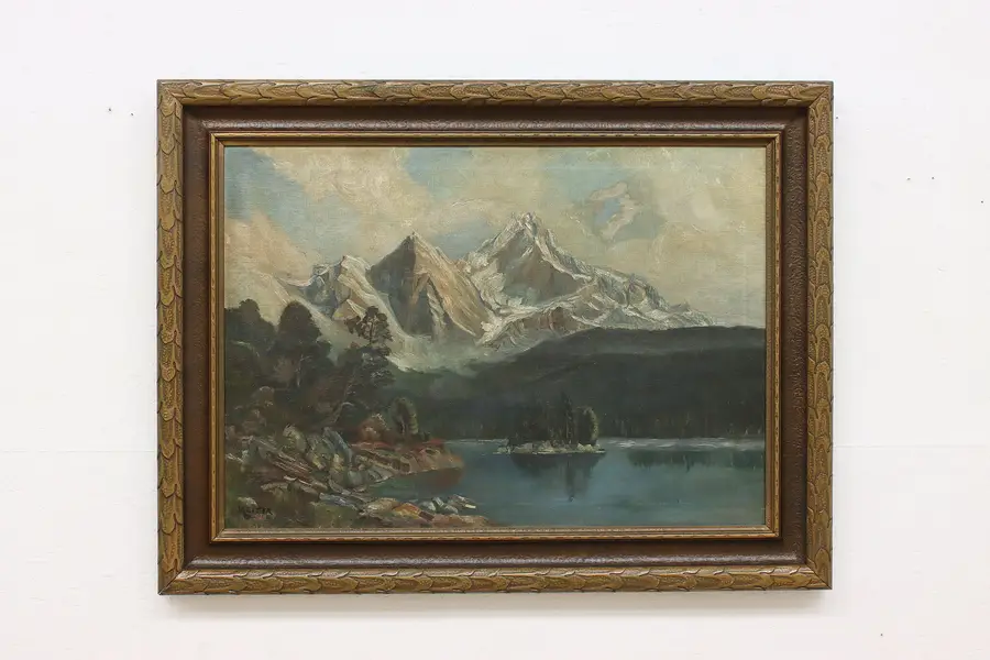 Photo of Mountains in Winter Antique Original Oil Painting Meiter 42"