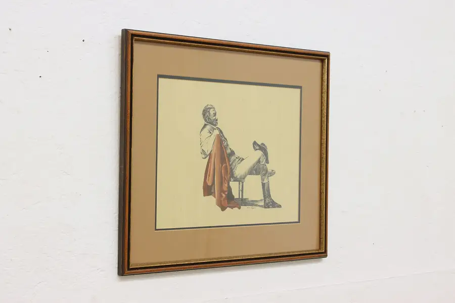 Photo of Reclining Man Antique Original Pen Drawing, Ingalls 23.5"