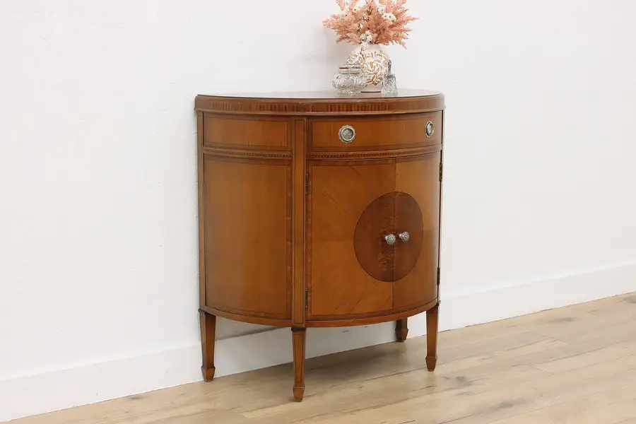 Photo of Hepplewhite Design Antique Satinwood Hall or Entry Demilune