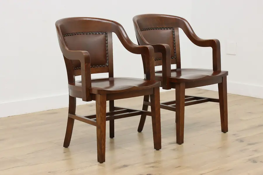 Photo of Pair Traditional Vintage Oak Banker Desk Chairs Northwestern
