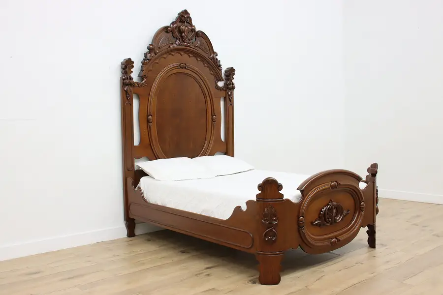 Photo of Victorian Antique Carved Ash Full Size Bed, Fruits