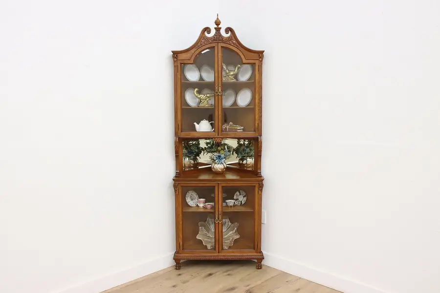 Photo of Victorian Antique Oak Corner China Display Cabinet Horner