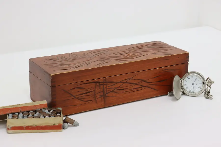Photo of Folk Art Antique Carved Birch Keepsake or Trinket Box