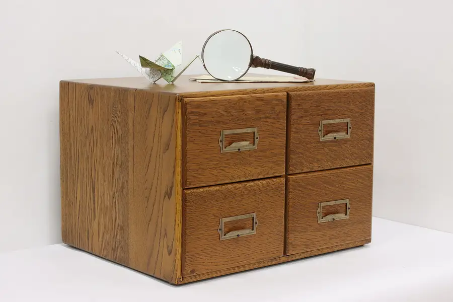 Photo of Traditional Antique 4 Drawer Oak Desk Table Top File Cabinet