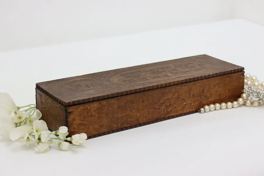 Photo of Victorian Folk Art Antique Pyrography Jewelry Keepsake Box