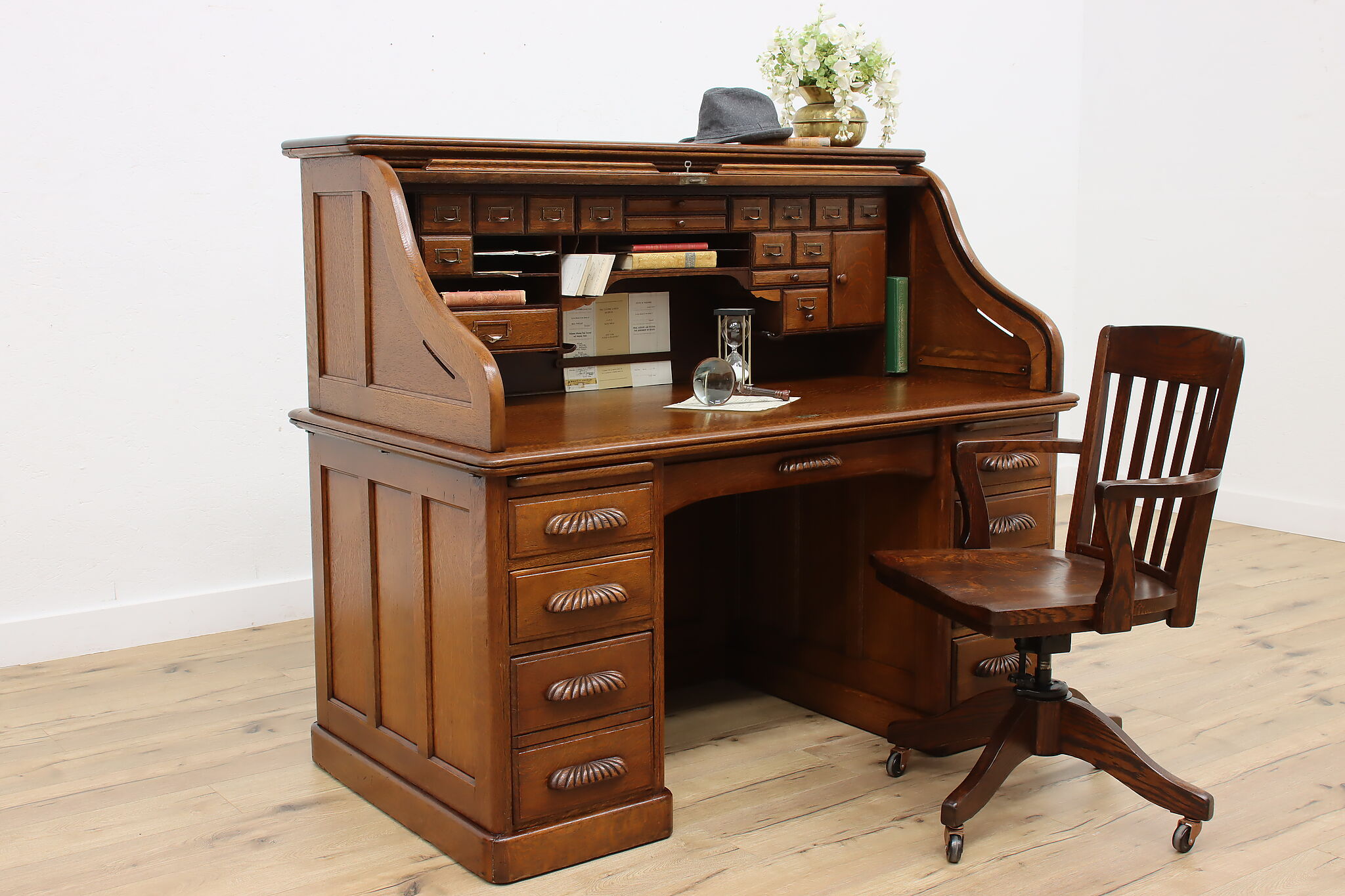 Victorian Antique Oak Roll Top Office Desk, Indianapolis